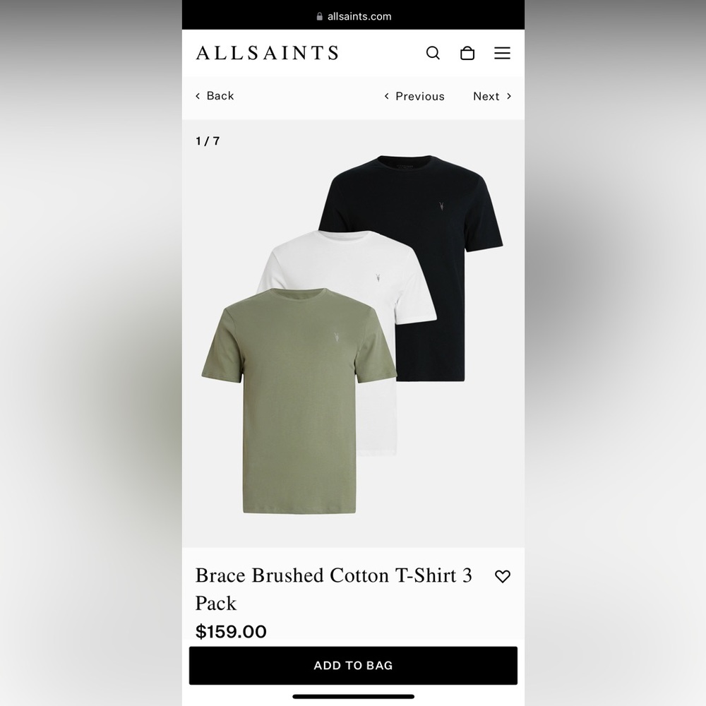 Allsaints Men’s Brace Brushed Cotton T-Shirt 3 Pack